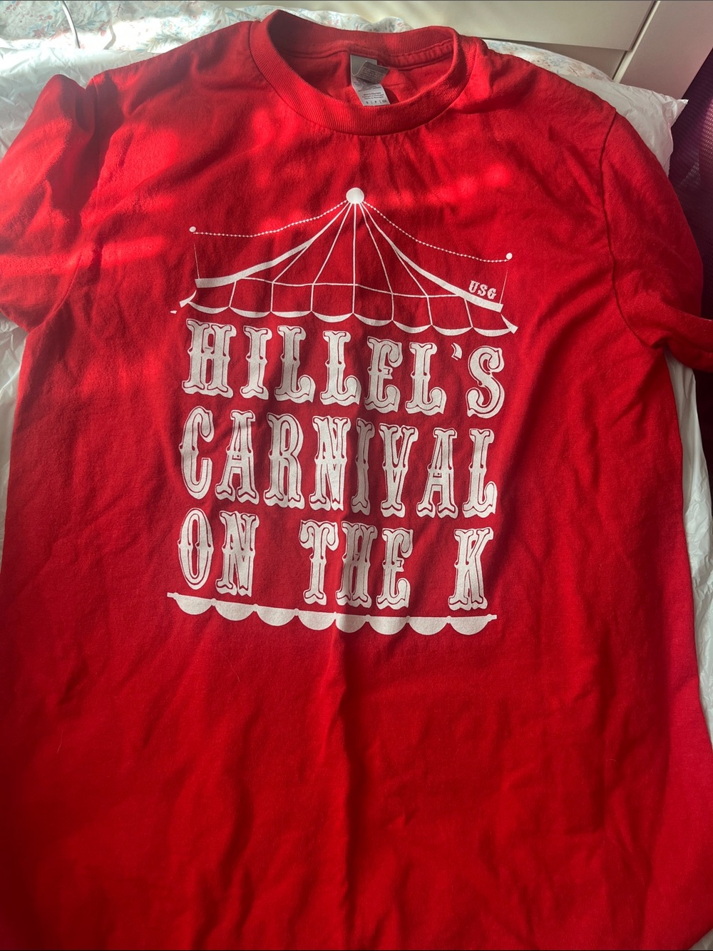 Gildan Red Tee with White Carnival Graphic